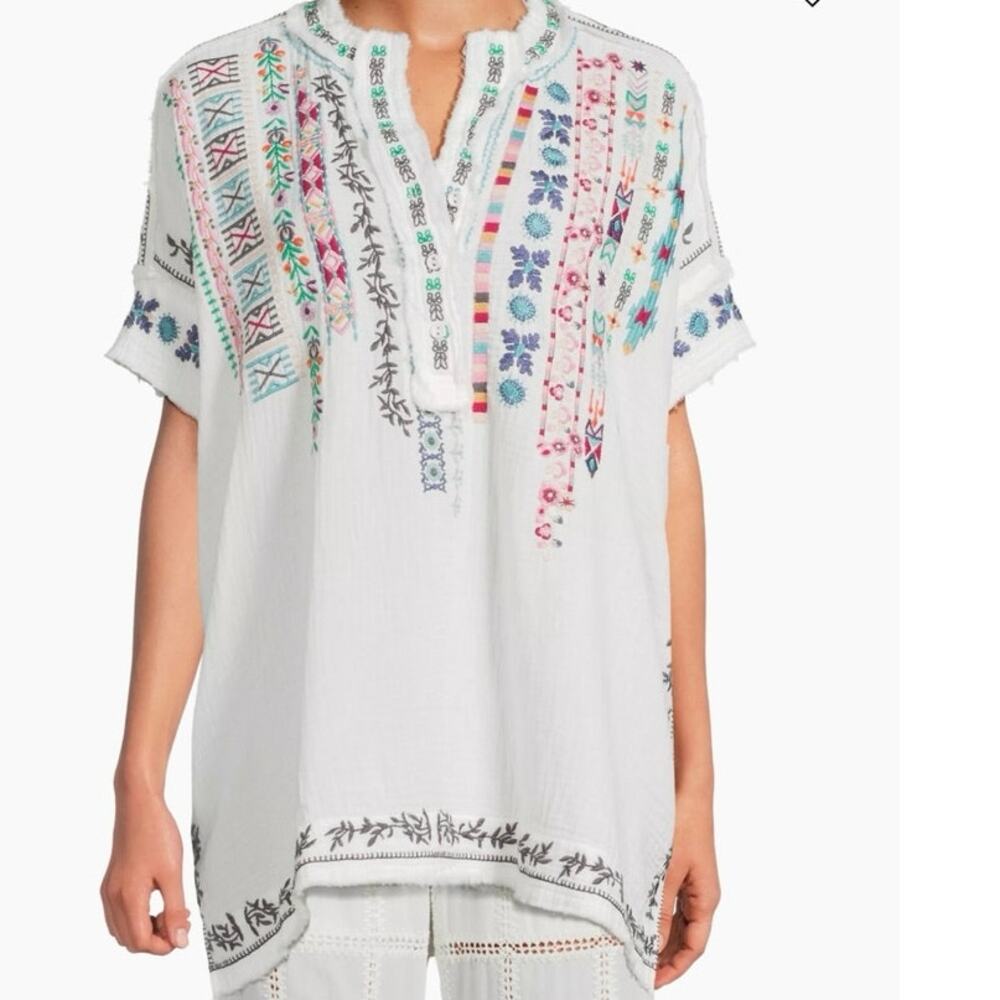 Johnny Was Radlie Blouse V Neck Embroidered Natural Size SMALL NWT
